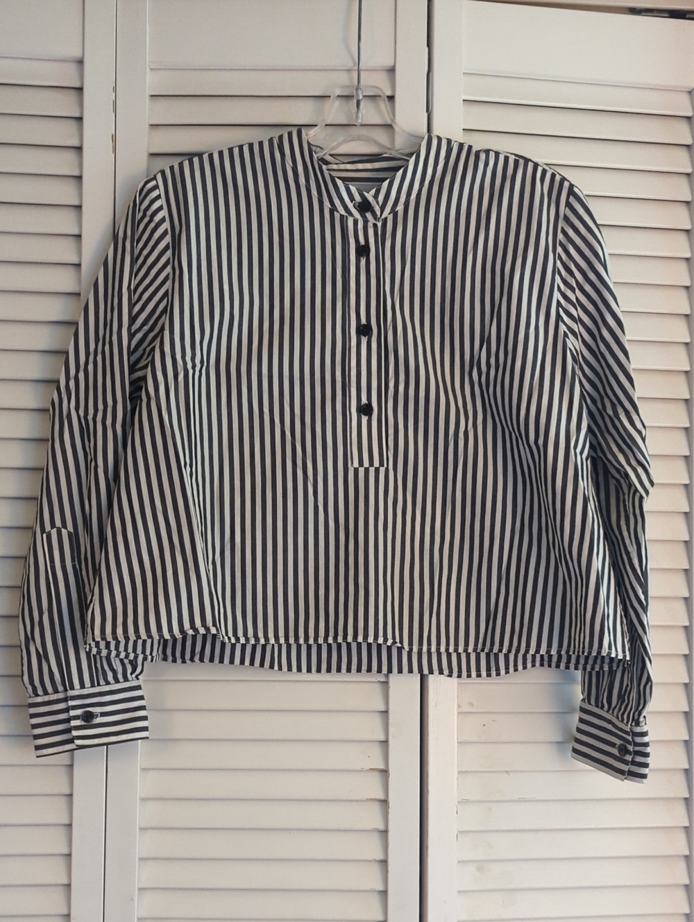 Rachel Comey Black + White Striped Cropped Cotton Blouse XS/S
